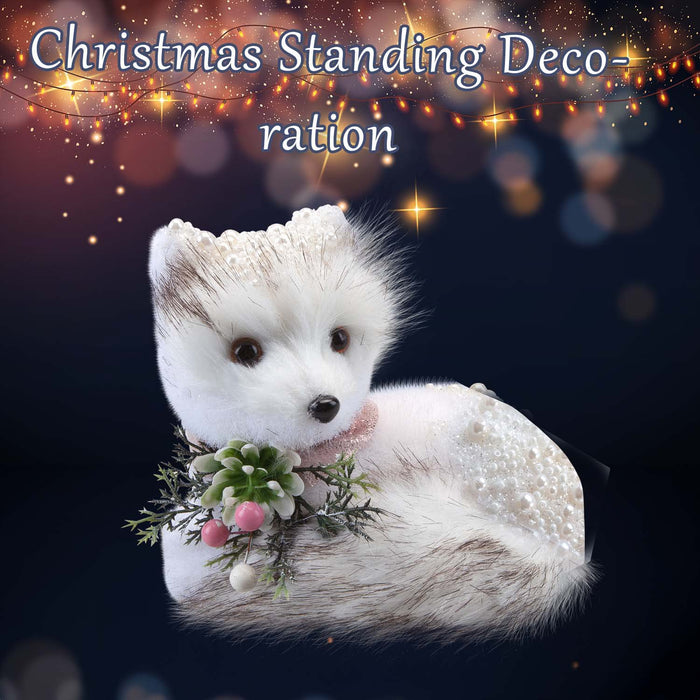 Christmas Flocking Fox Decoration 14cm x 17cm White X 1