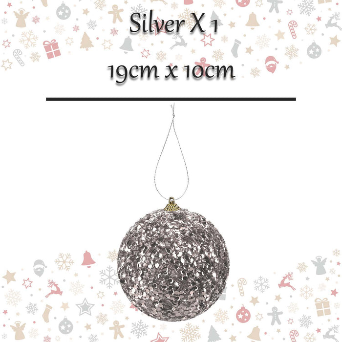 Christmas Hanging Ball Decoration 19cm x 10cm Silver X 1