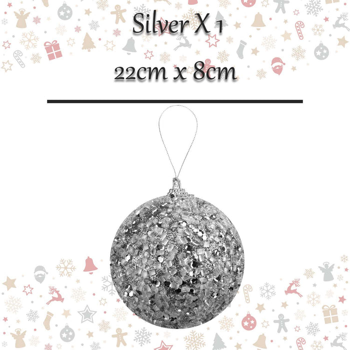 Christmas Hanging Ball Decoration 22cm x 8cm Silver X 1