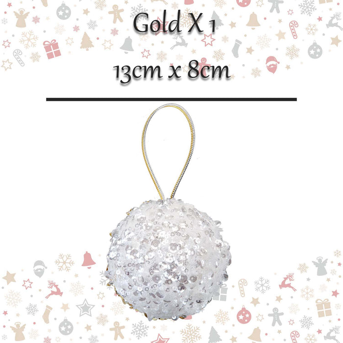 Christmas Hanging Ball Decoration 13cm x 8cm Gold X 1