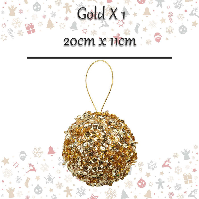 Christmas Hanging Ball Decoration 20cm x 11cm Gold X 1