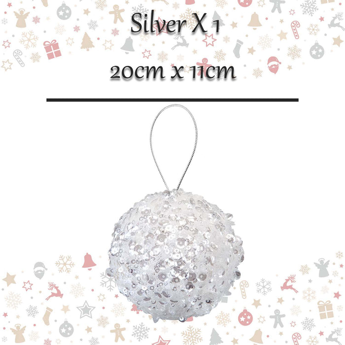Christmas Hanging Ball Decoration 20cm x 11cm Silver X 1