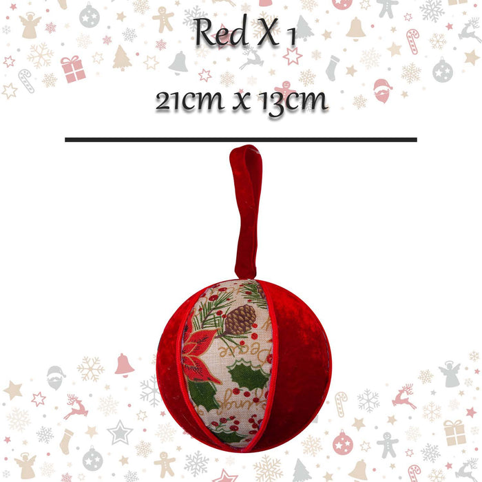Christmas Hanging Ball Decoration 21cm x 13cm Red X 1