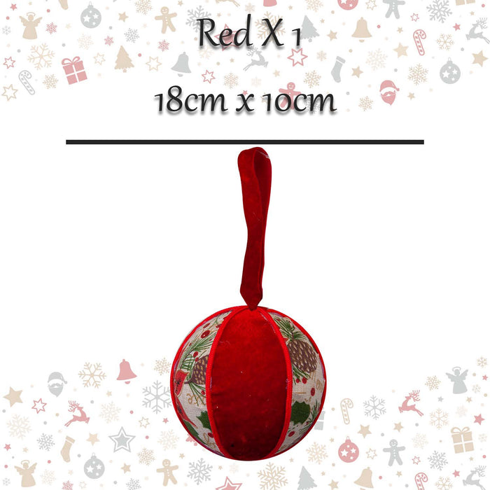 Christmas Hanging Ball Decoration 18cm x 10cm Red X 1