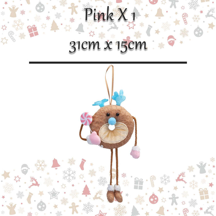 Christmas Doughnut Hanging Decoration 31cm x 15cm Pink X 1