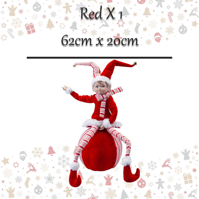 Christmas Sitting Elf Decoration 62cm x 20cm Red X 1