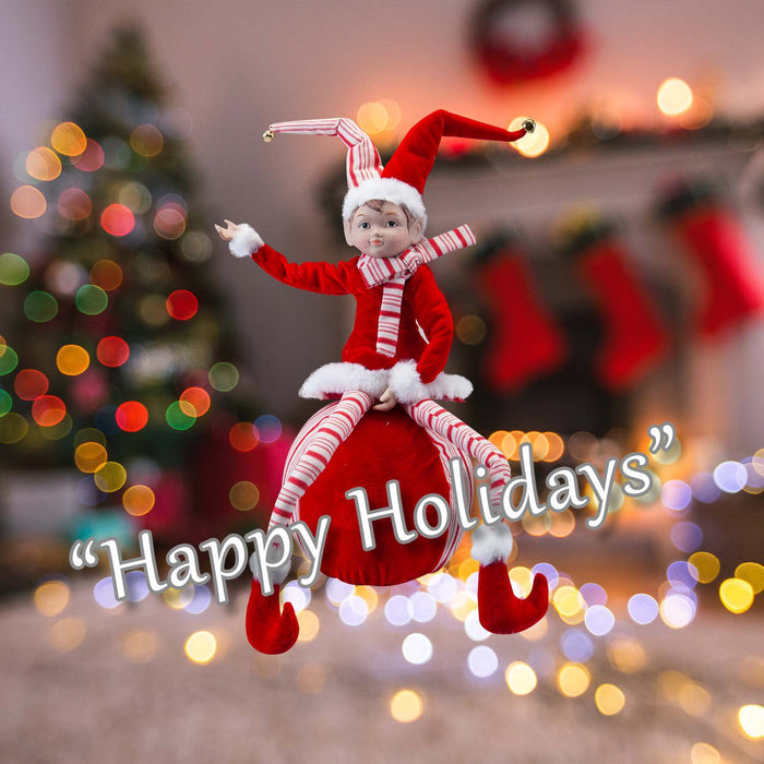 Christmas Sitting Elf Decoration 62cm x 20cm Red X 1