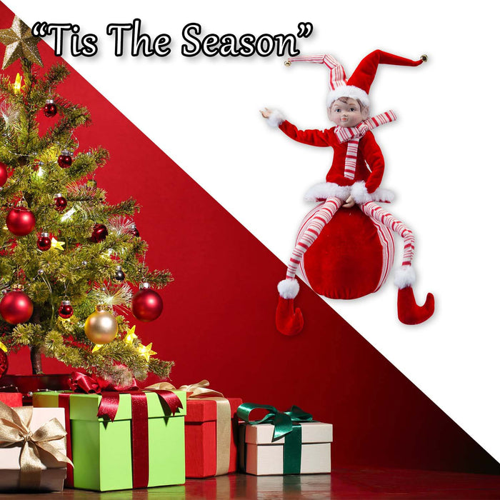 Christmas Sitting Elf Decoration 62cm x 20cm Red X 1