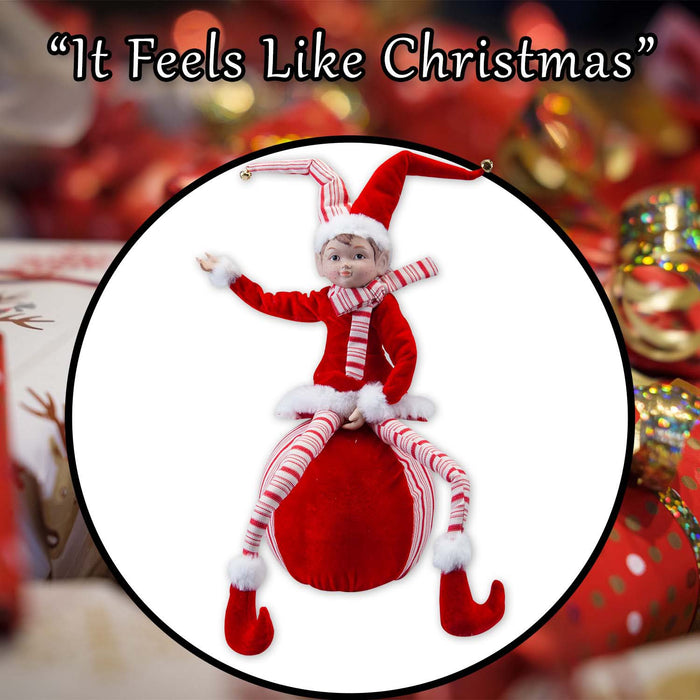 Christmas Sitting Elf Decoration 62cm x 20cm Red X 1