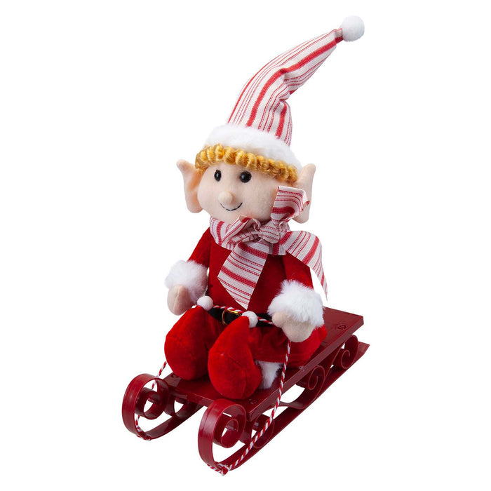 Christmas Elf On Sledge Decoration 31cm x 16cm Red X 1