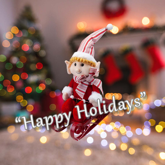 Christmas Elf On Sledge Decoration 31cm x 16cm Red X 1