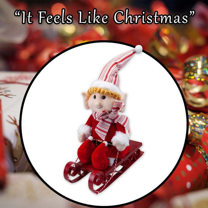 Christmas Elf On Sledge Decoration 31cm x 16cm Red X 1