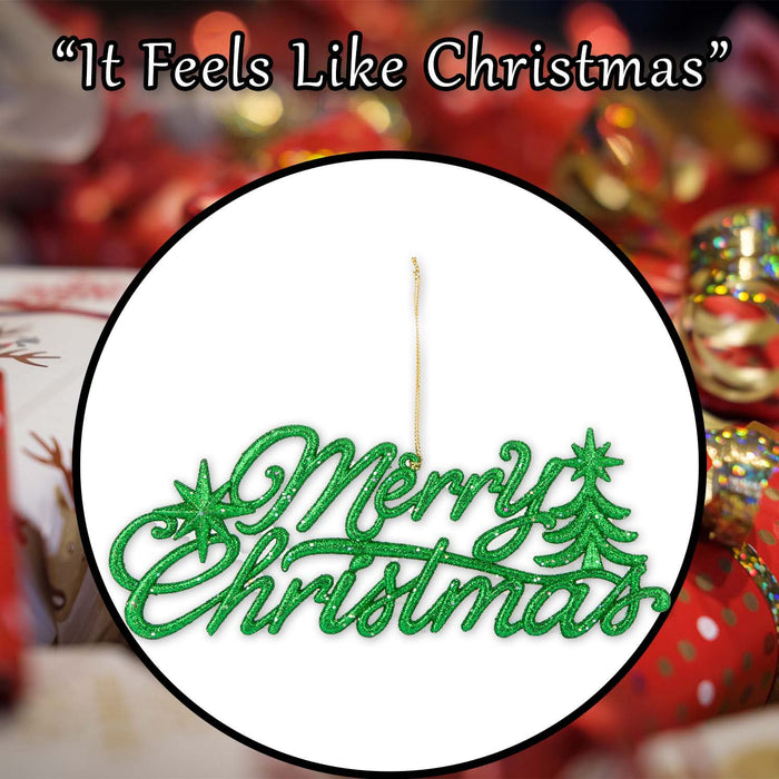 Christmas Merry Christmas Hanging Decoration 14cm x 20cm Green X 1