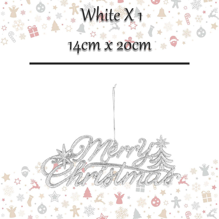 Christmas Merry Christmas Hanging Decoration 14cm x 20cm White X 1