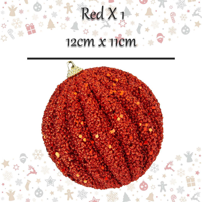 Christmas Glitter Hanging Ball Decoration 12cm x 11cm Red X 1