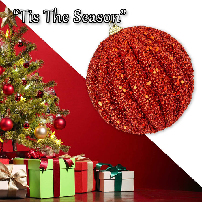 Christmas Glitter Hanging Ball Decoration 12cm x 11cm Red X 1