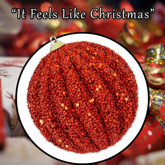 Christmas Glitter Hanging Ball Decoration 12cm x 11cm Red X 1