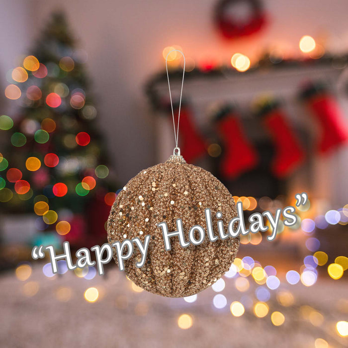 Christmas Glitter Hanging Ball Decoration 12cm x 11cm Cream X 1