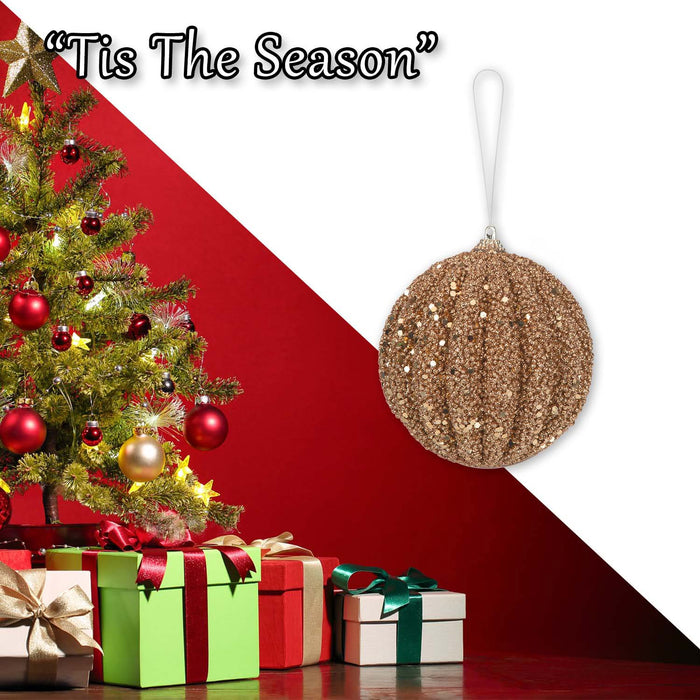 Christmas Glitter Hanging Ball Decoration 12cm x 11cm Cream X 1