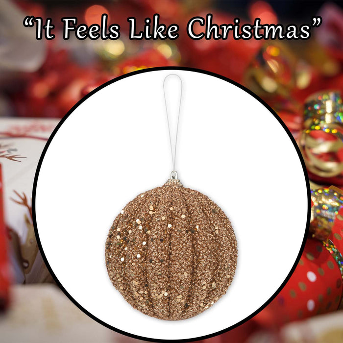 Christmas Glitter Hanging Ball Decoration 12cm x 11cm Cream X 1