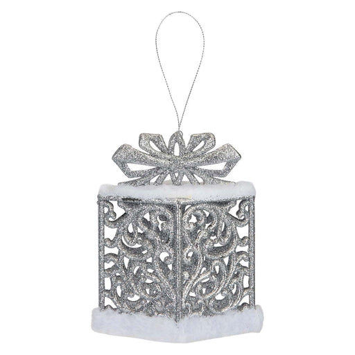 Christmas Gift Box Hanging Decoration 13cm x 12cm Silver X 1