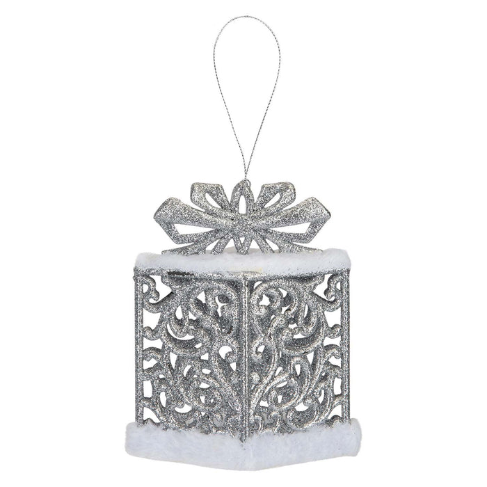 Christmas Gift Box Hanging Decoration 13cm x 12cm Silver X 1