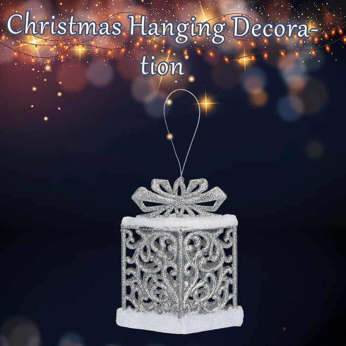 Christmas Gift Box Hanging Decoration 13cm x 12cm Silver X 1