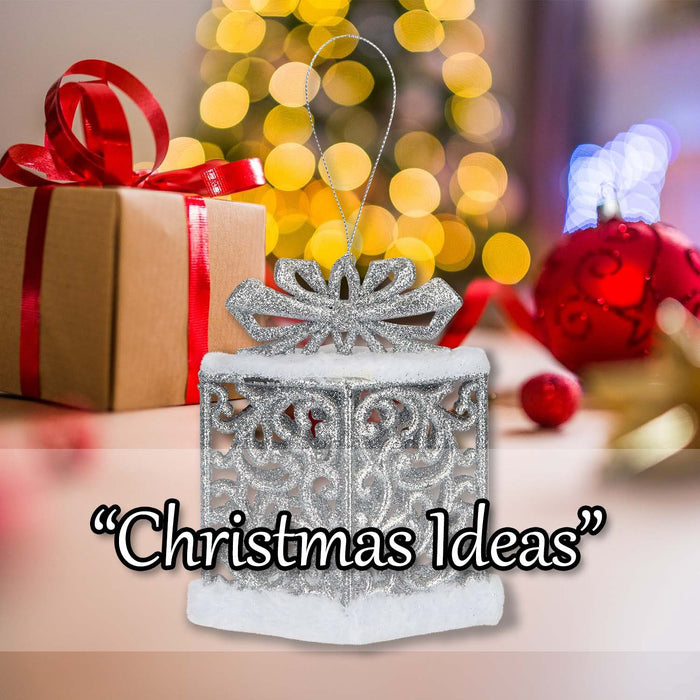 Christmas Gift Box Hanging Decoration 13cm x 12cm Silver X 1