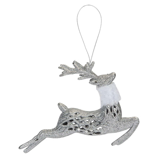 Christmas Glitter Reindeer Hanging Decoration 17cm x 20cm Silver X 1