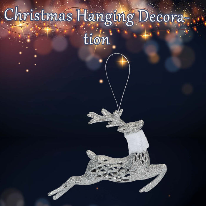 Christmas Glitter Reindeer Hanging Decoration 17cm x 20cm Silver X 1