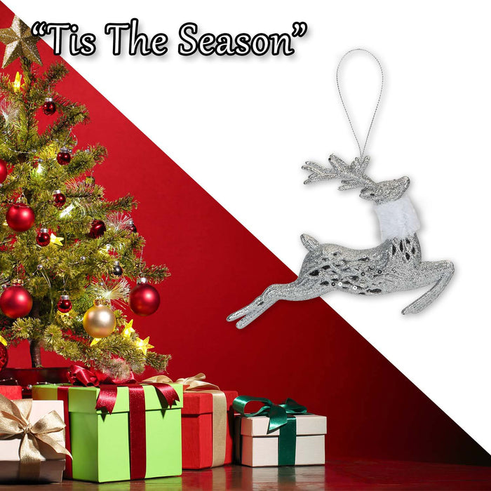 Christmas Glitter Reindeer Hanging Decoration 17cm x 20cm Silver X 1