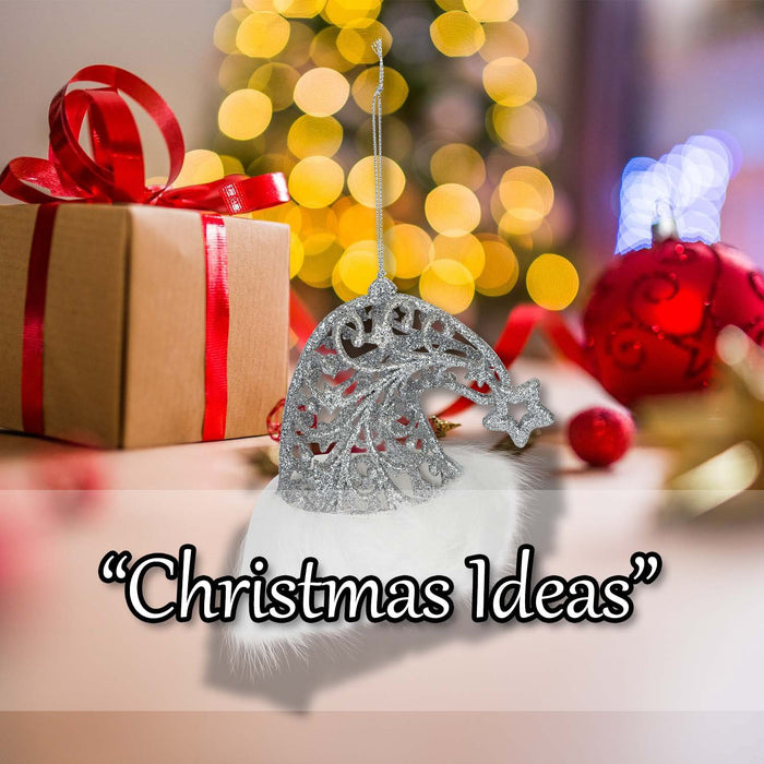 Christmas Glitter Santa Hat Hanging Decoration 11cm x 10cm Silver X 1