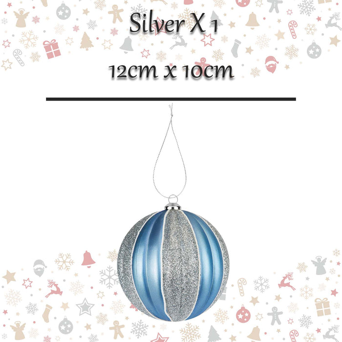 Christmas Hanging Ball Decoration 12cm x 10cm Silver X 1