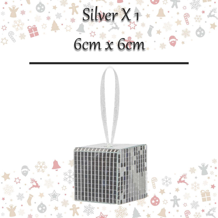 Christmas Gift Box Hanging Decoration 6cm x 6cm Silver X 1