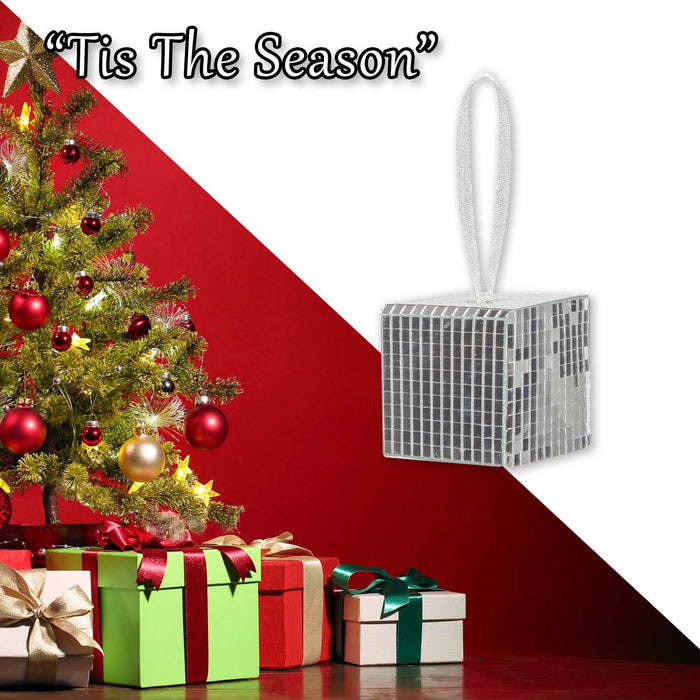 Christmas Gift Box Hanging Decoration 6cm x 6cm Silver X 1
