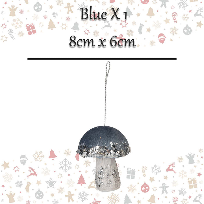 Christmas Velvet Mushroom Hanging Decoration 8cm x 6cm Blue X 1