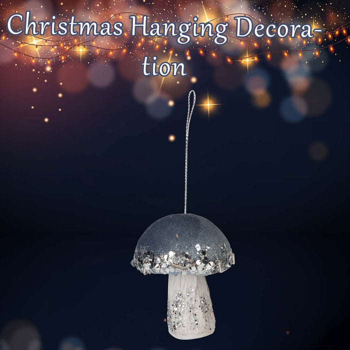 Christmas Velvet Mushroom Hanging Decoration 8cm x 6cm Blue X 1