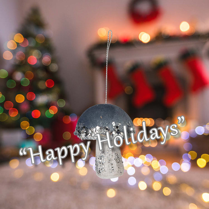 Christmas Velvet Mushroom Hanging Decoration 8cm x 6cm Blue X 1