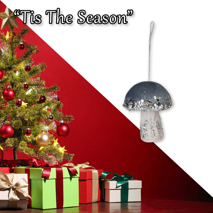 Christmas Velvet Mushroom Hanging Decoration 8cm x 6cm Blue X 1