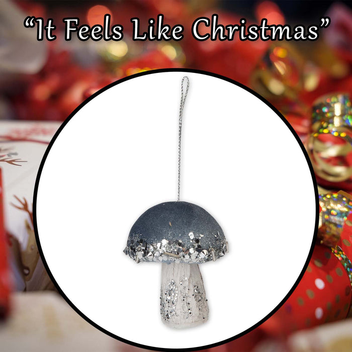 Christmas Velvet Mushroom Hanging Decoration 8cm x 6cm Blue X 1