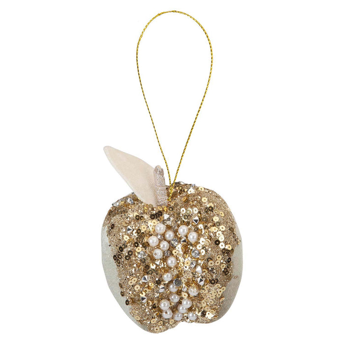 Christmas Velvet Apple Hanging Decoration 13cm x 8cm Gold X 1