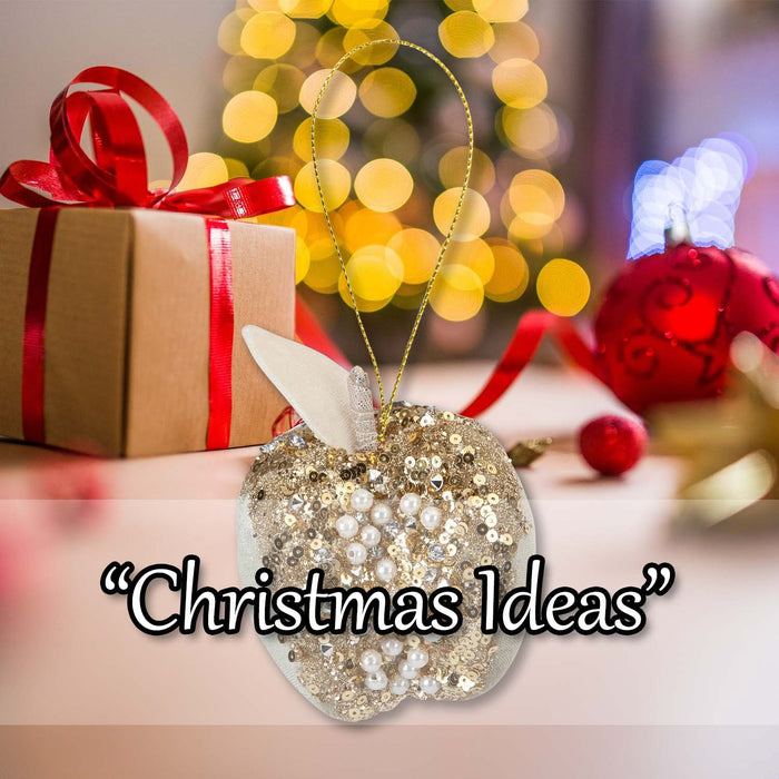 Christmas Velvet Apple Hanging Decoration 13cm x 8cm Gold X 1