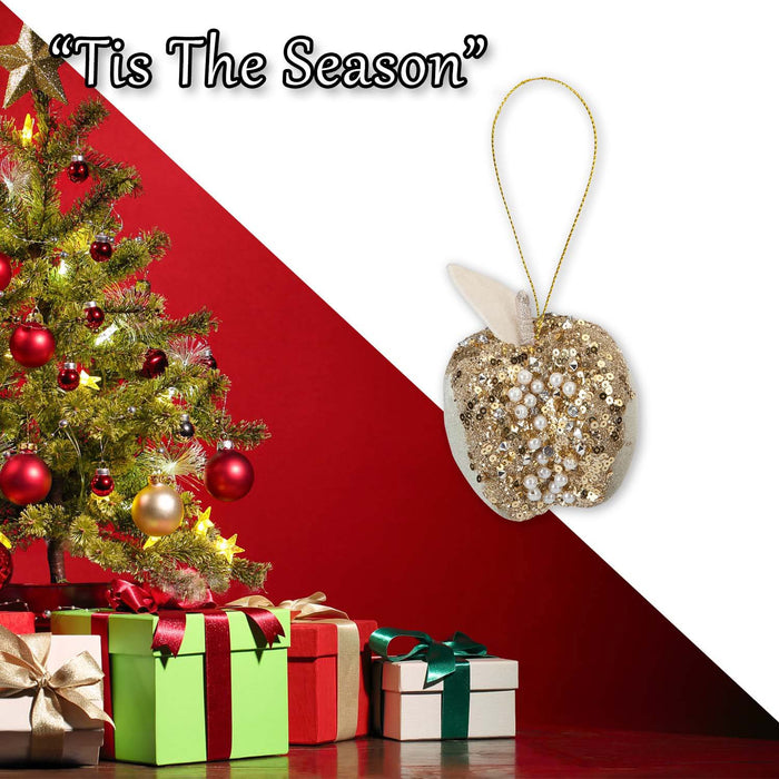 Christmas Velvet Apple Hanging Decoration 13cm x 8cm Gold X 1
