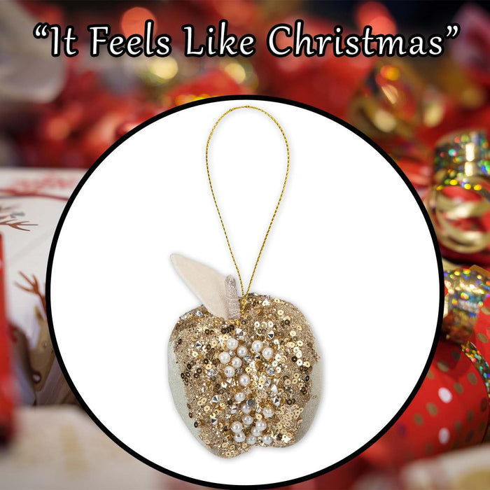 Christmas Velvet Apple Hanging Decoration 13cm x 8cm Gold X 1