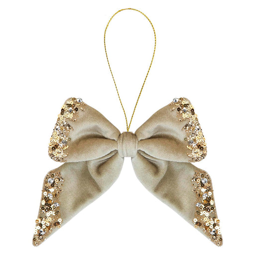 Christmas Velvet Bow Hanging Decoration 18cm x 23cm Gold X 1