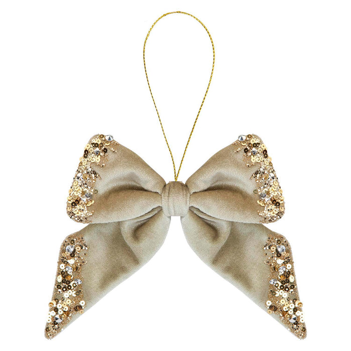 Christmas Velvet Bow Hanging Decoration 18cm x 23cm Gold X 1