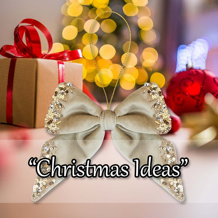Christmas Velvet Bow Hanging Decoration 18cm x 23cm Gold X 1
