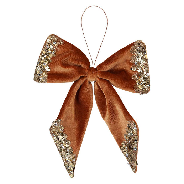Christmas Velvet Bow Hanging Decoration 22cm x 21cm Gold X 1