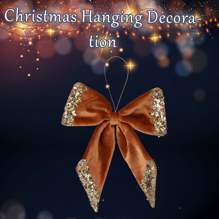 Christmas Velvet Bow Hanging Decoration 22cm x 21cm Gold X 1