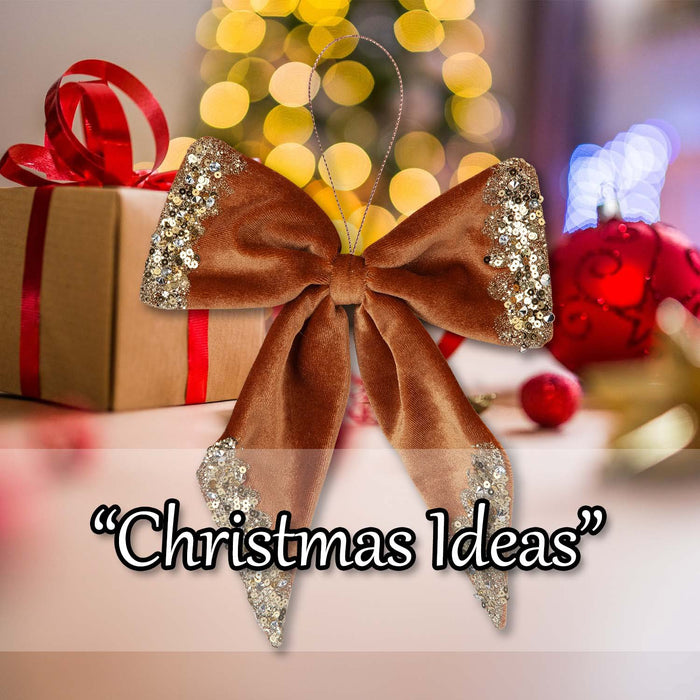 Christmas Velvet Bow Hanging Decoration 22cm x 21cm Gold X 1
